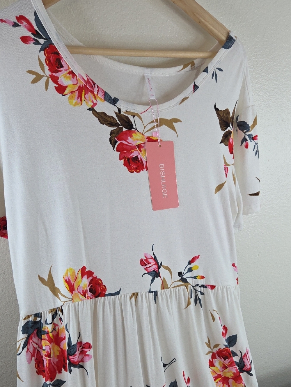 BlSHUIGE Women's White Floral Maxi Dress - Short Sleeve 2X NWT - Picture 3 of 9